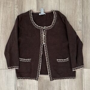 Hannah Jones Brown Button Up Top Womens Size XL Pockets Preppy Minimalist Casual